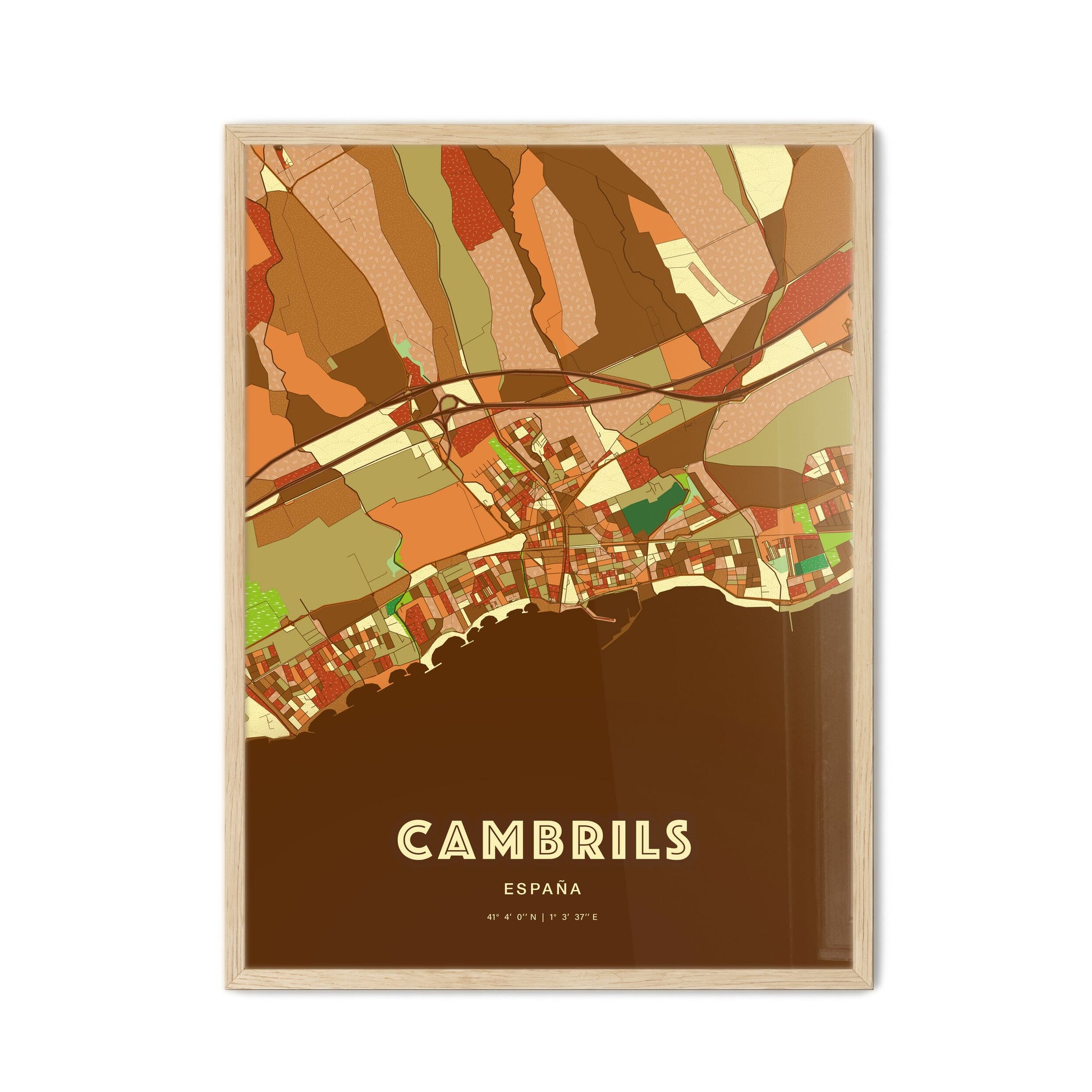 Colorful CAMBRILS SPAIN Fine Art Map Farmhouse