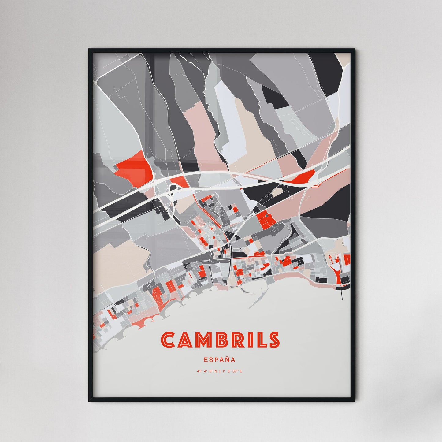 Colorful CAMBRILS SPAIN Fine Art Map Modern