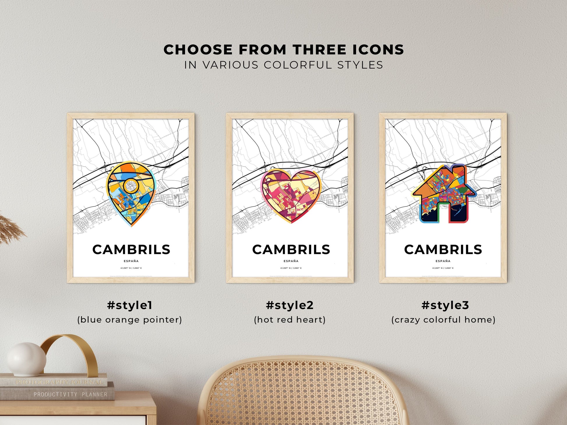 Cambrils Spain maps with colorful icons