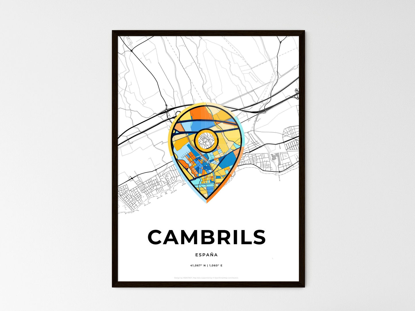 Cambrils Spain wedding art map with pointer icon