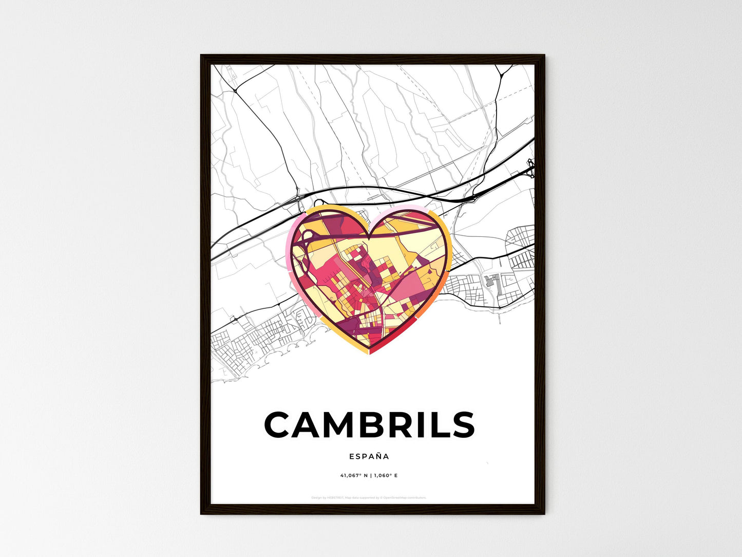 Cambrils Spain wedding art map with heart icon