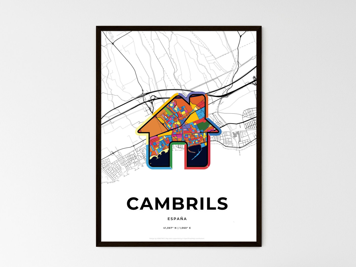 Cambrils Spain wedding art map with home icon