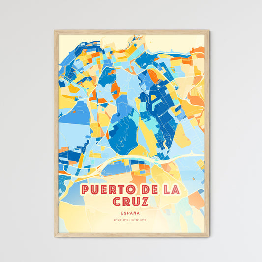 Colorful PUERTO DE LA CRUZ SPAIN Fine Art Map Blue Orange