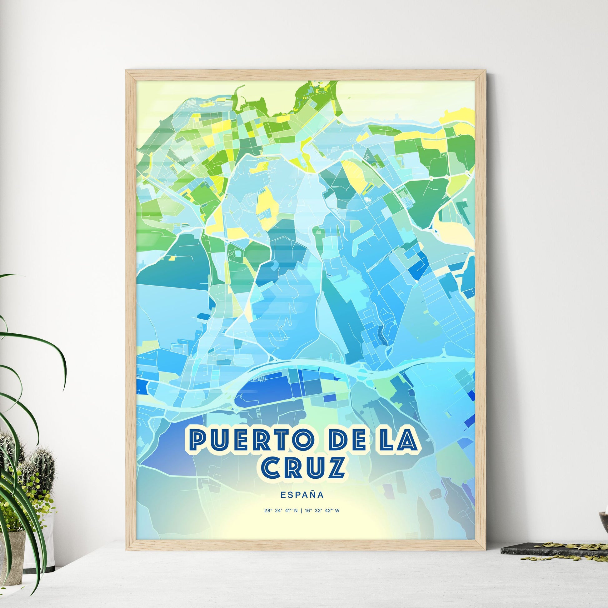 Colorful PUERTO DE LA CRUZ SPAIN Fine Art Map Cool Blue