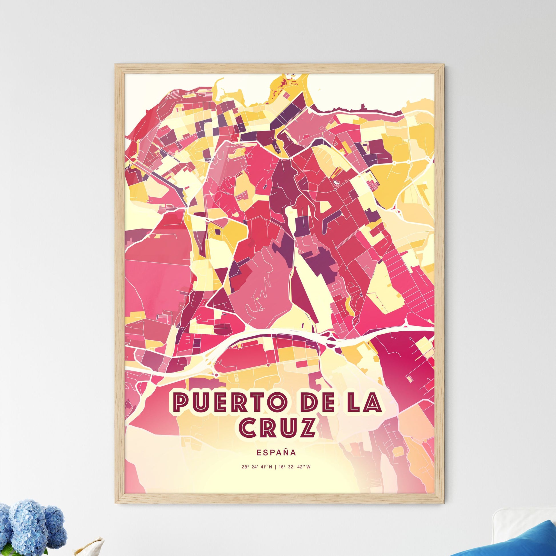 Colorful PUERTO DE LA CRUZ SPAIN Fine Art Map Hot Red