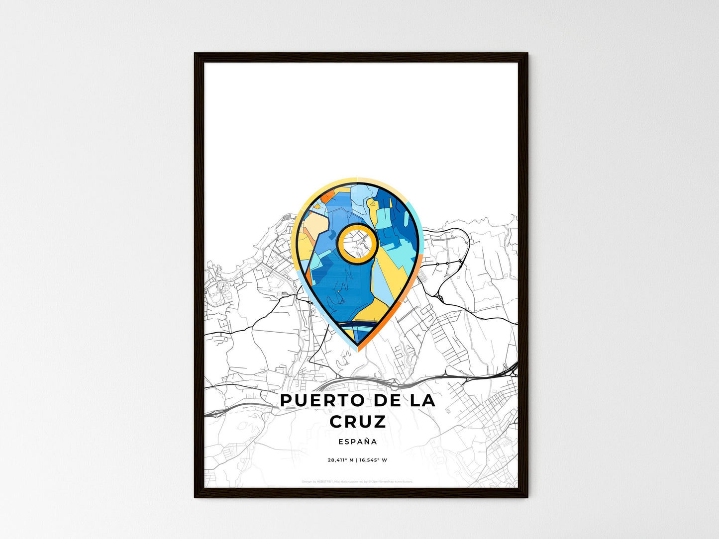 Puerto De La Cruz Spain wedding art map with pointer icon