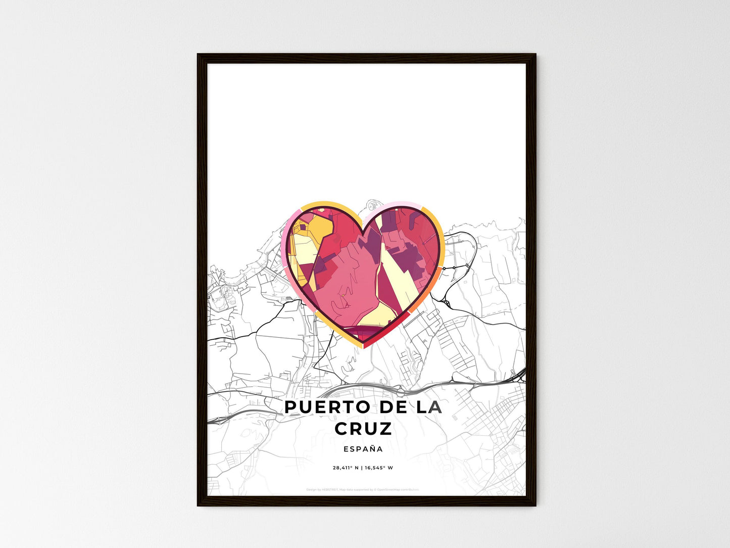 Puerto De La Cruz Spain wedding art map with heart icon