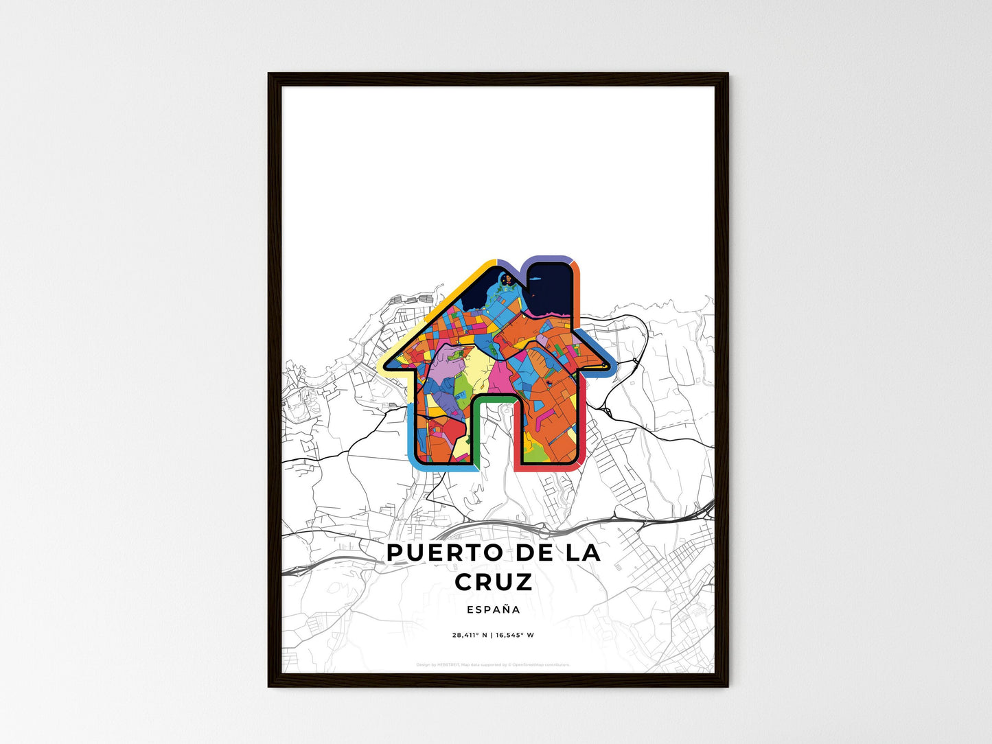 Puerto De La Cruz Spain wedding art map with home icon