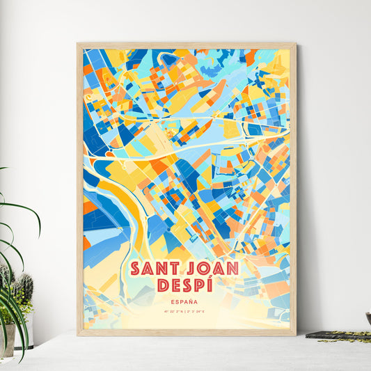 Colorful SANT JOAN DESPÍ SPAIN Fine Art Map Blue Orange