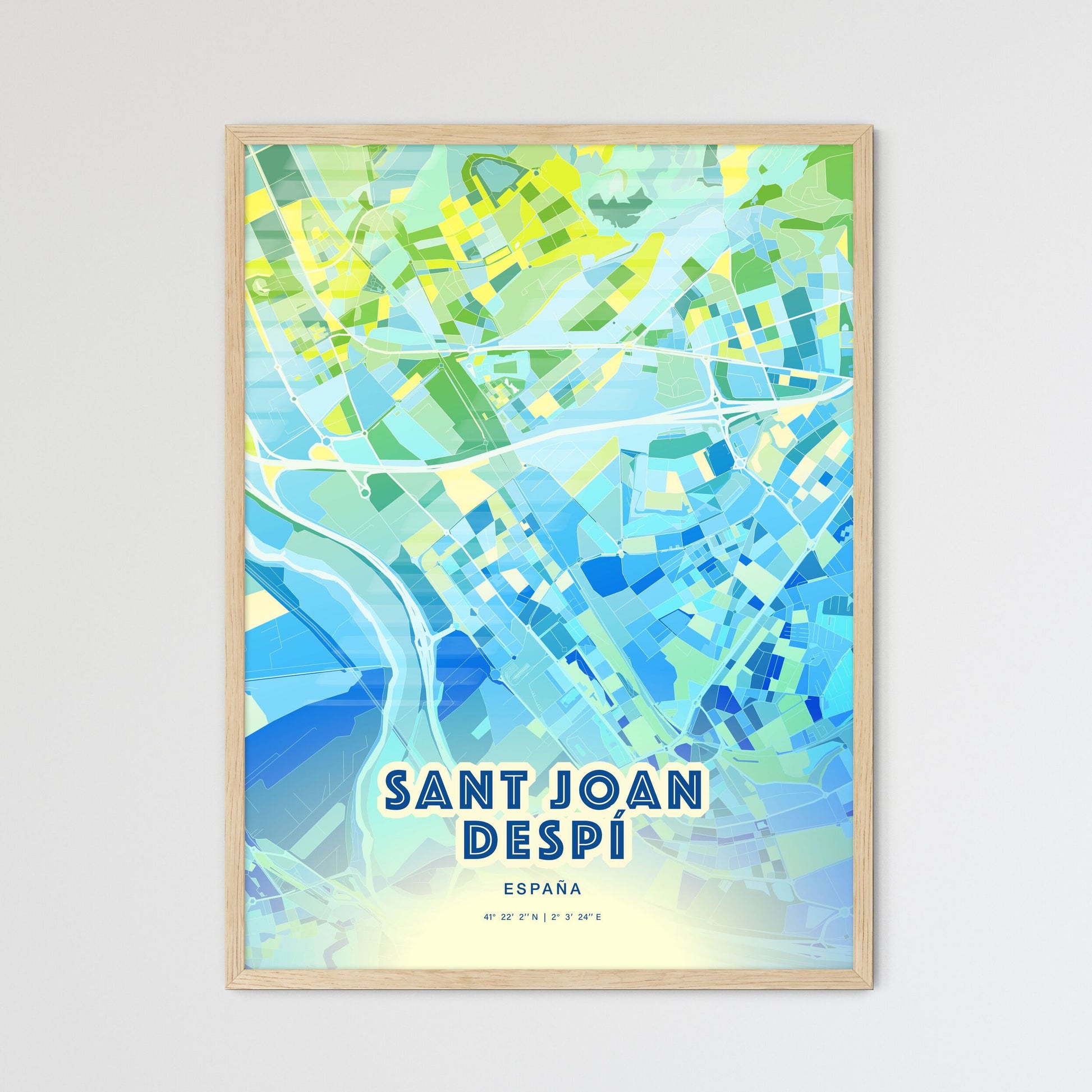 Colorful SANT JOAN DESPÍ SPAIN Fine Art Map Cool Blue