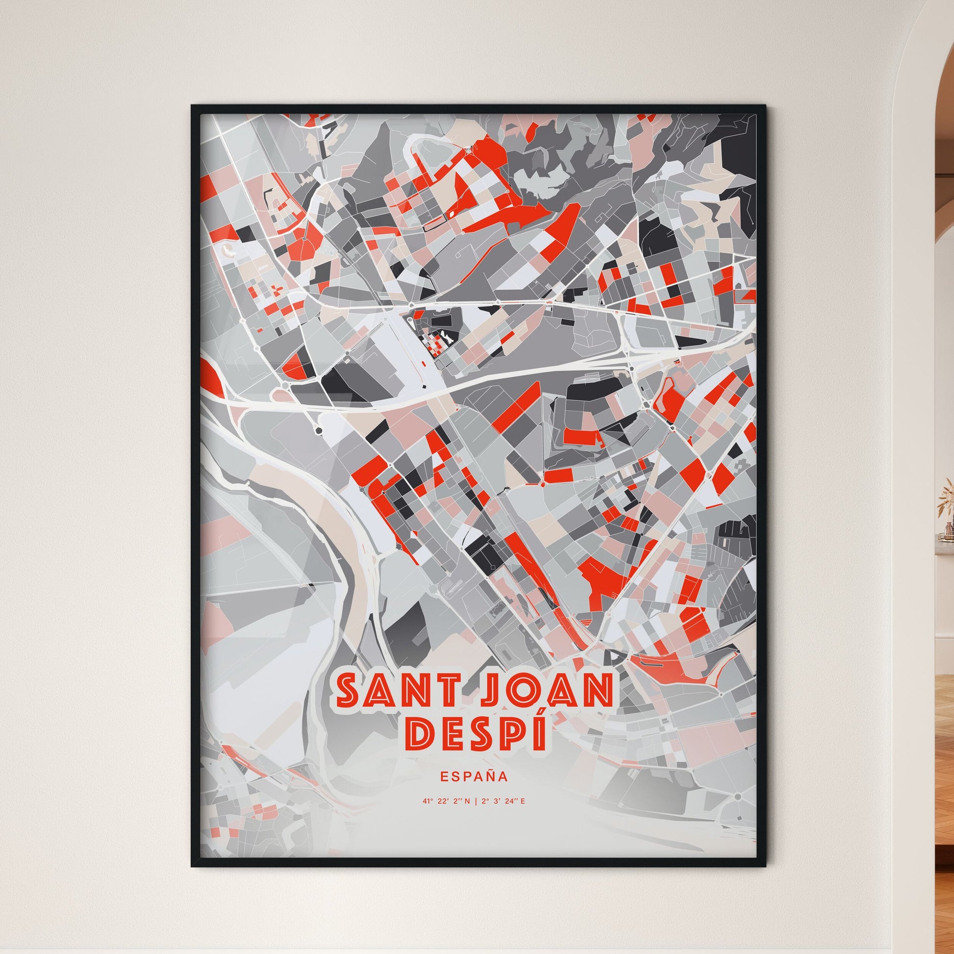 Colorful SANT JOAN DESPÍ SPAIN Fine Art Map Modern