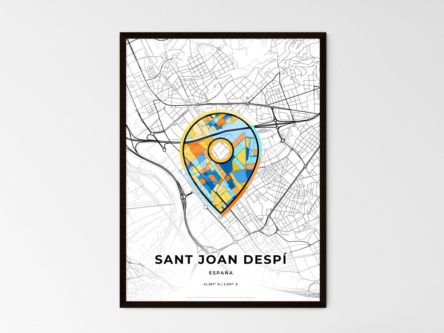 Sant Joan Despí Spain wedding art map with pointer icon