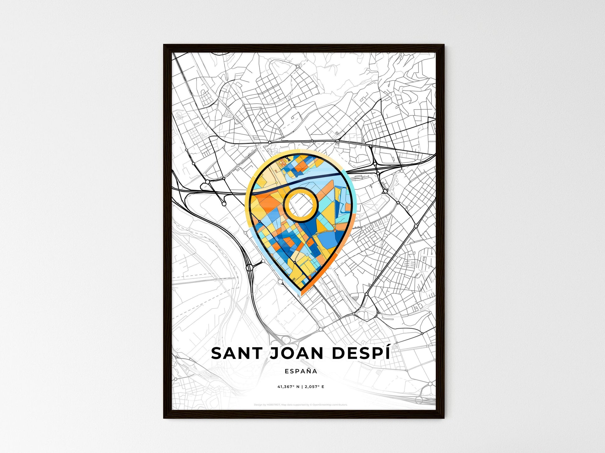 Sant Joan Despí Spain wedding art map with pointer icon