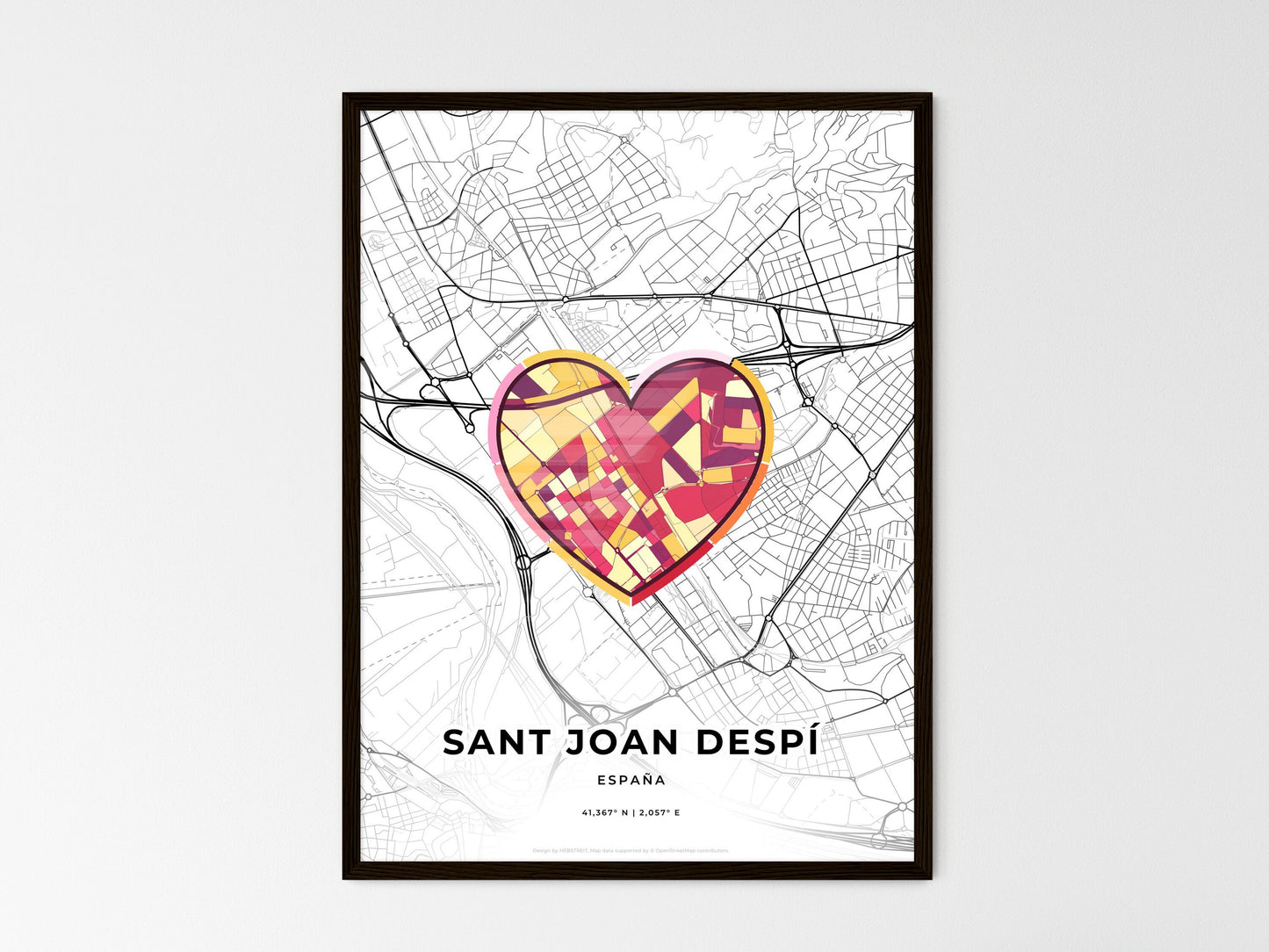 Sant Joan Despí Spain wedding art map with heart icon