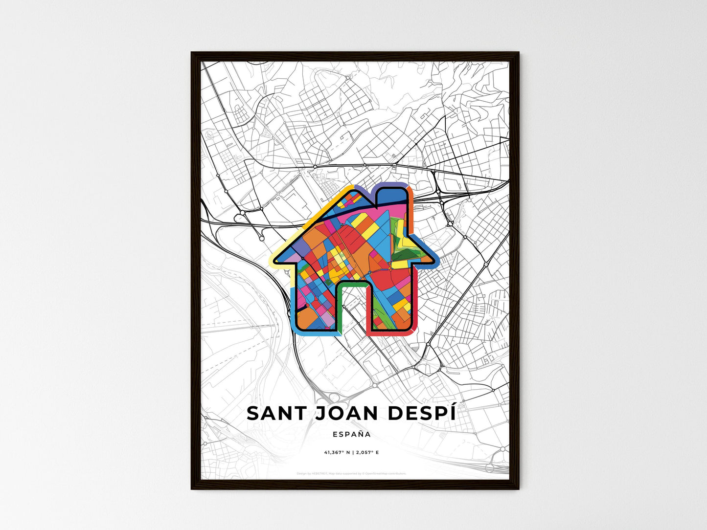 Sant Joan Despí Spain wedding art map with home icon