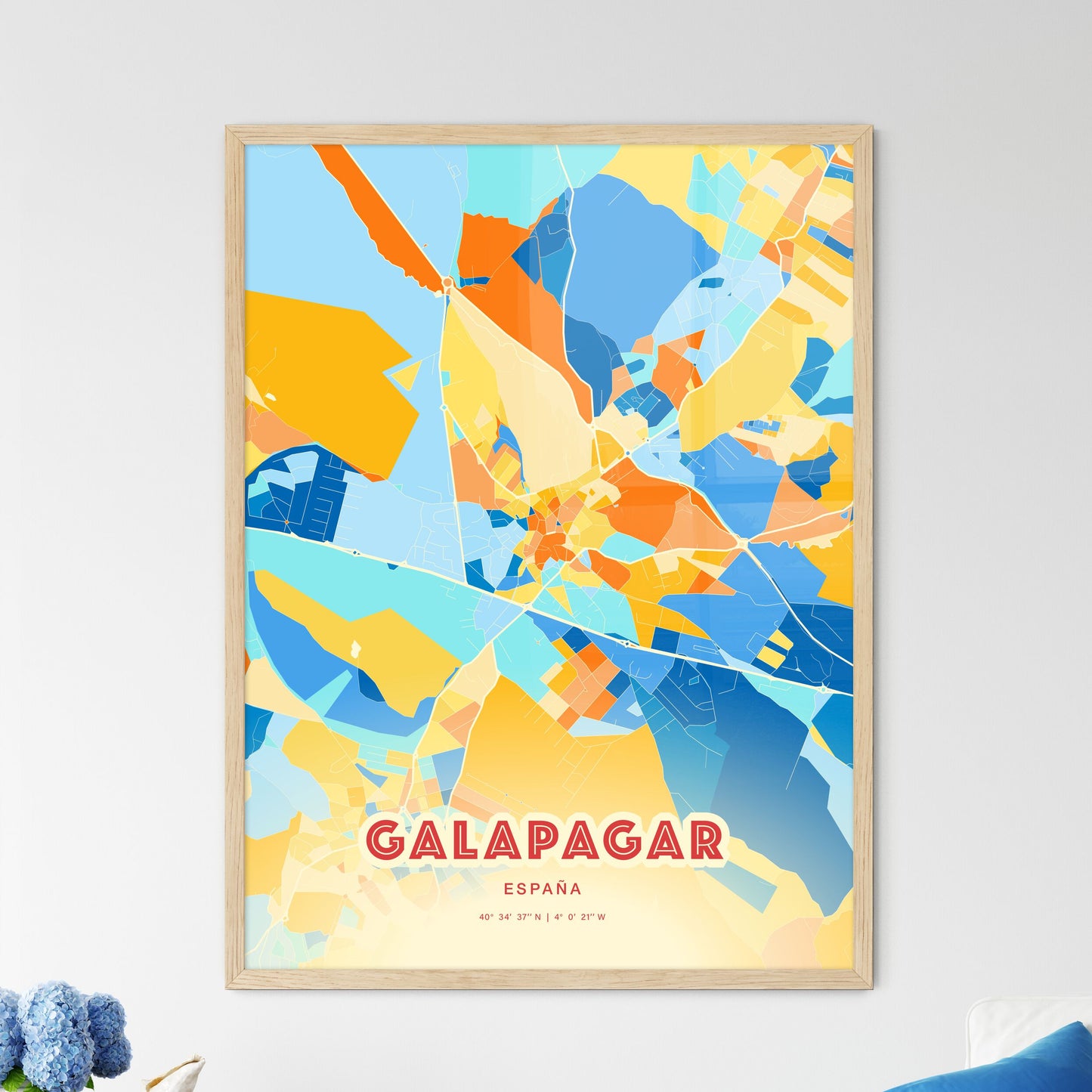 Colorful GALAPAGAR SPAIN Fine Art Map Blue Orange