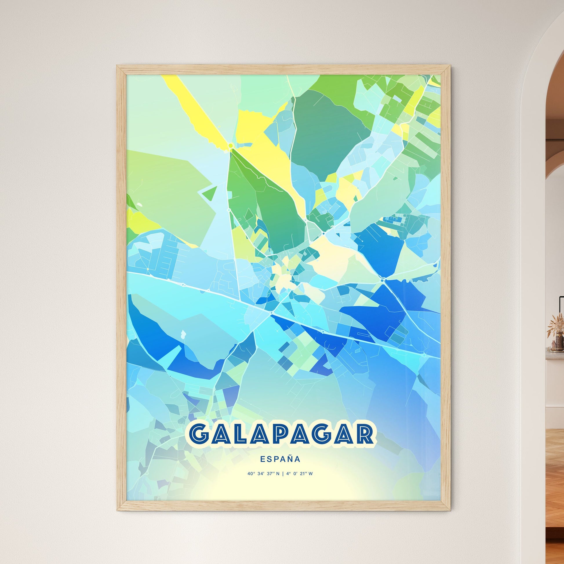 Colorful GALAPAGAR SPAIN Fine Art Map Cool Blue