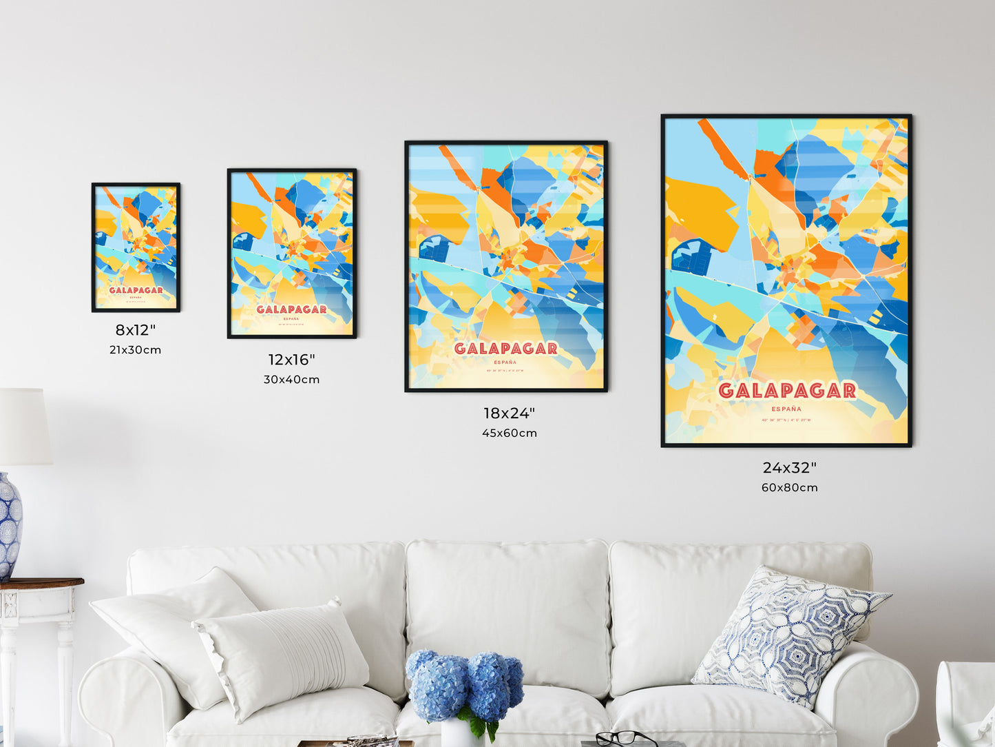 Colorful GALAPAGAR SPAIN Fine Art Map Blue Orange