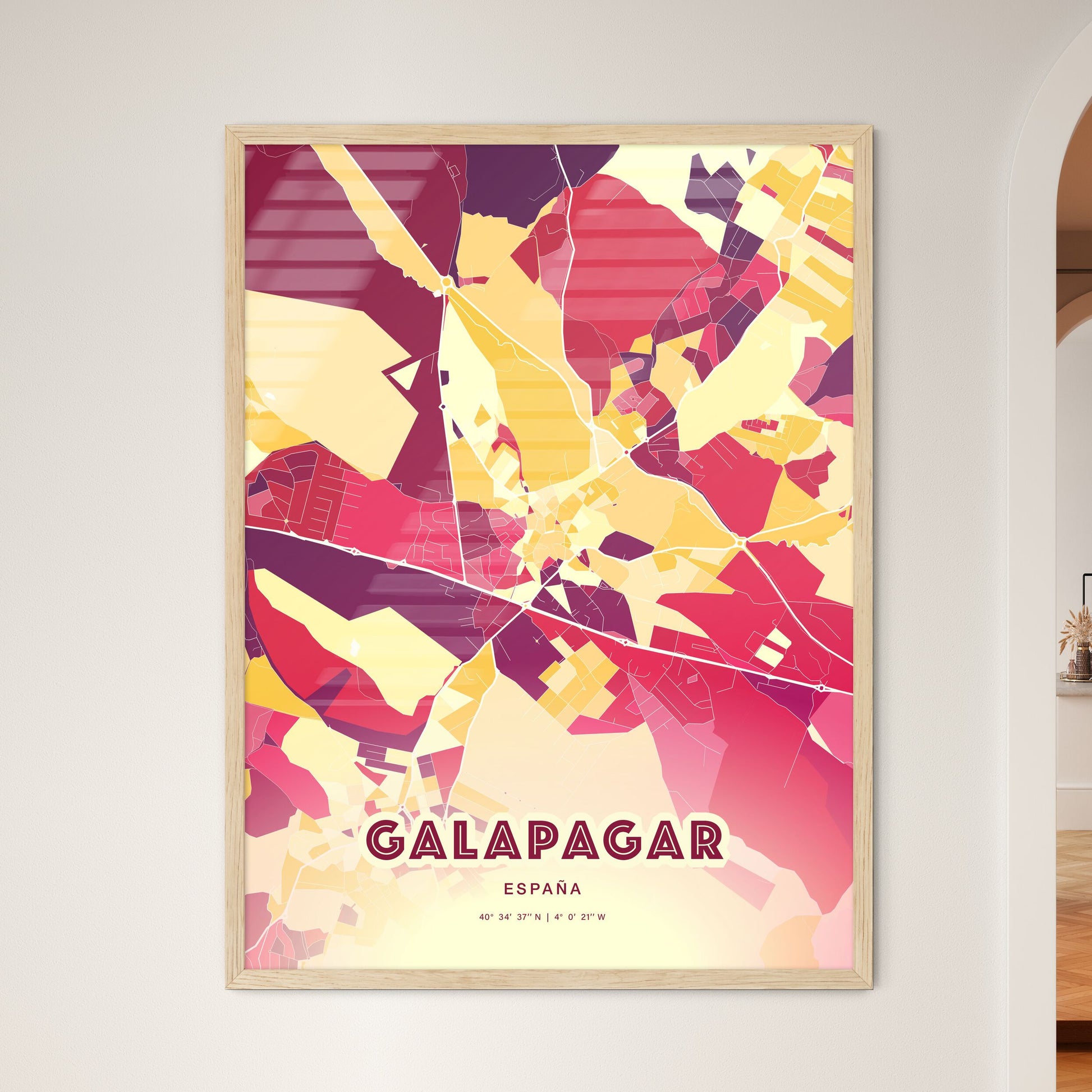 Colorful GALAPAGAR SPAIN Fine Art Map Hot Red