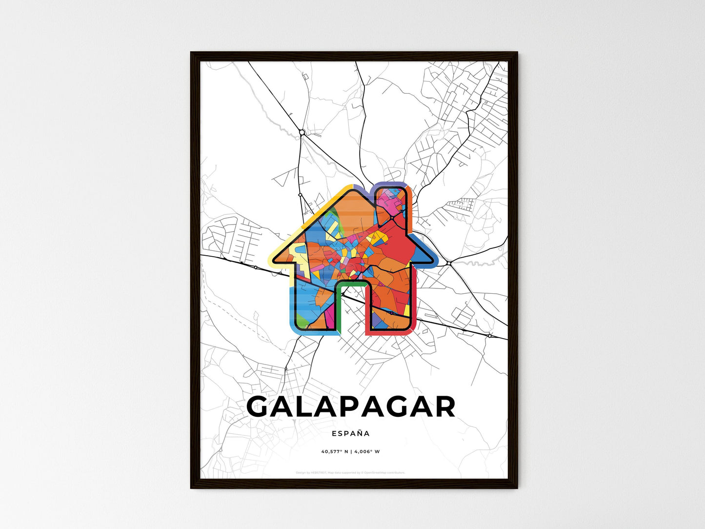 Galapagar Spain wedding art map with home icon