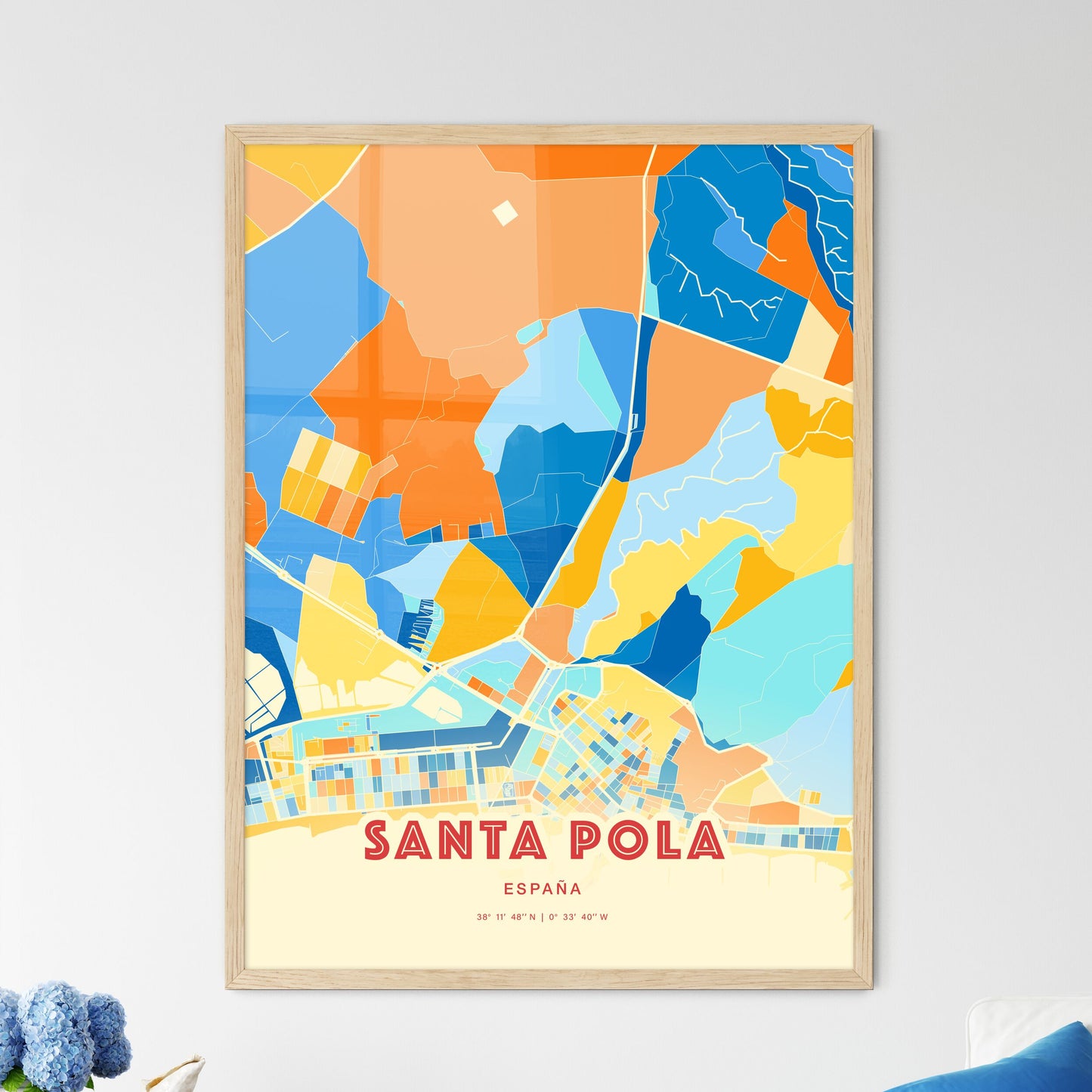 Colorful SANTA POLA SPAIN Fine Art Map Blue Orange