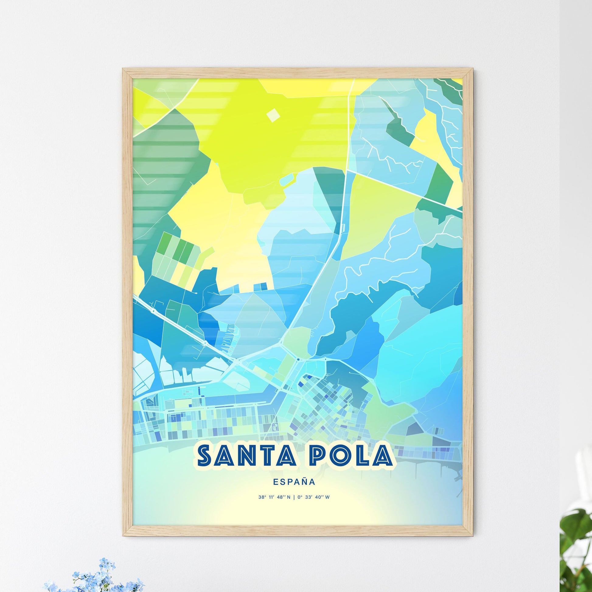 Colorful SANTA POLA SPAIN Fine Art Map Cool Blue