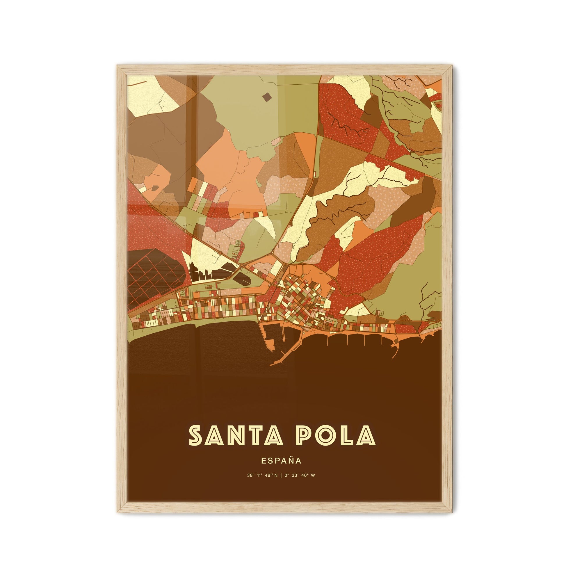 Colorful SANTA POLA SPAIN Fine Art Map Farmhouse