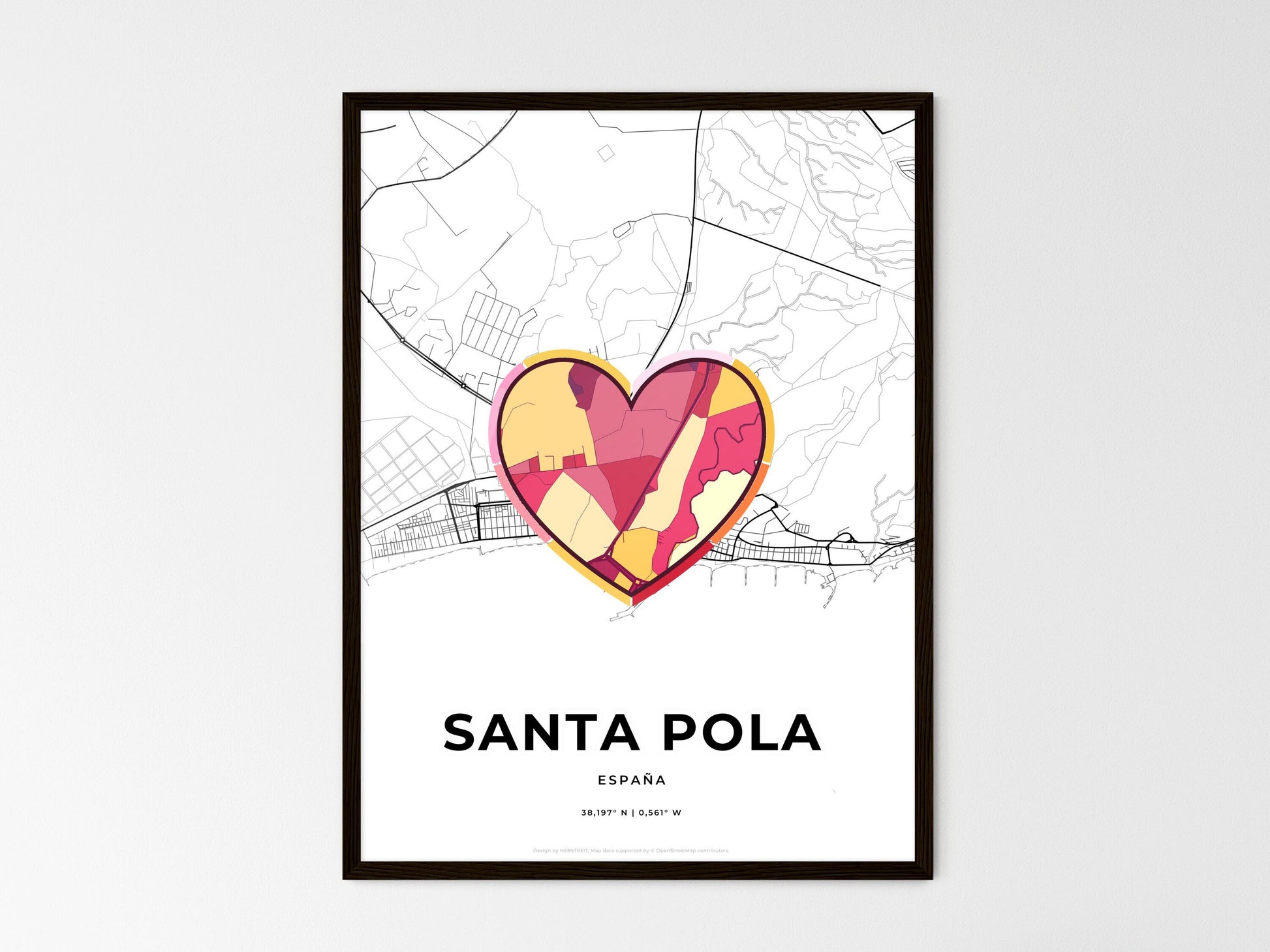 Santa Pola Spain wedding art map with heart icon