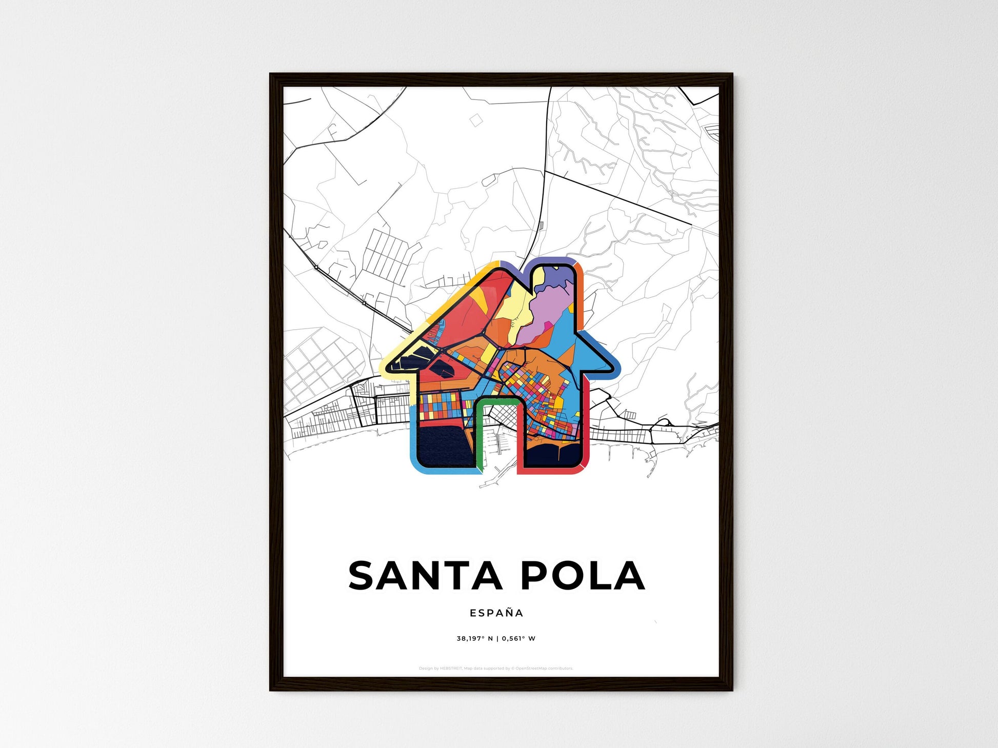 Santa Pola Spain wedding art map with home icon