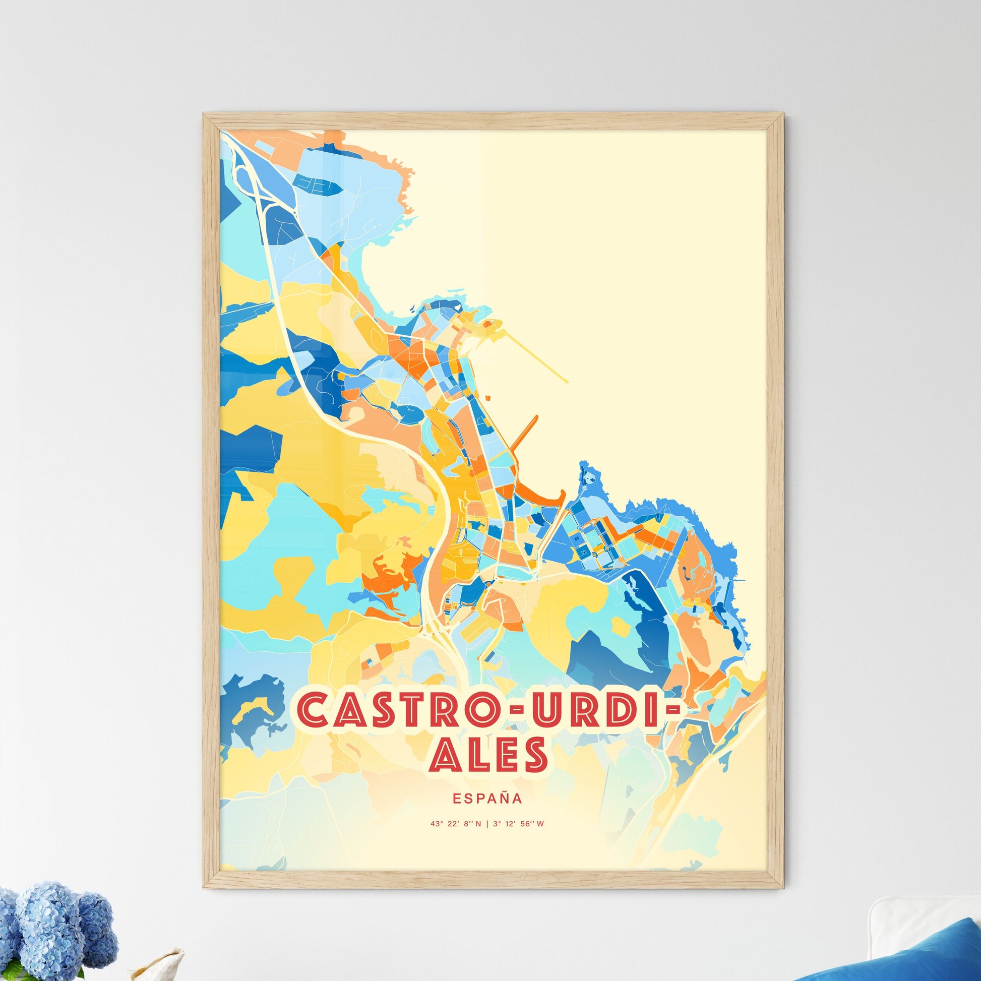 Colorful CASTRO-URDIALES SPAIN Fine Art Map Blue Orange