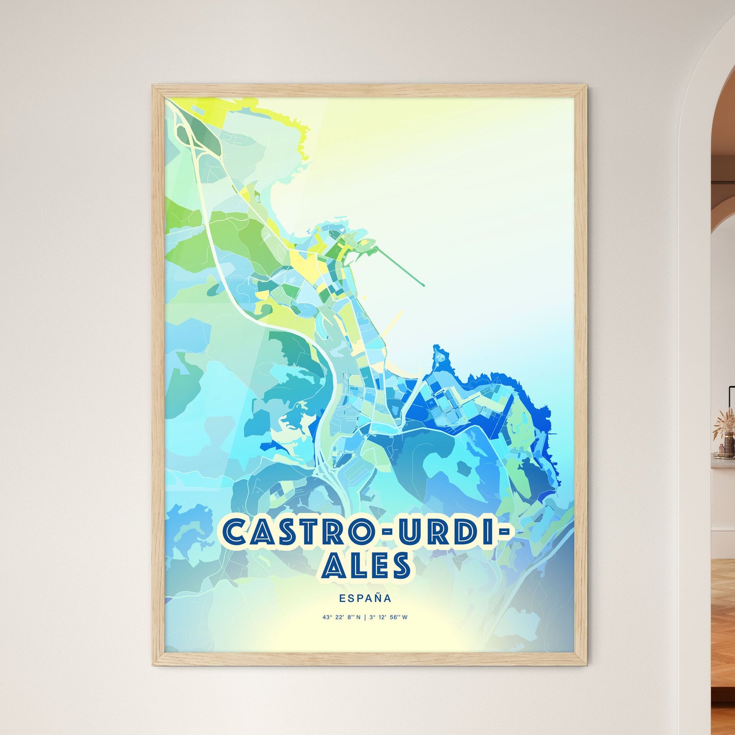 Colorful CASTRO-URDIALES SPAIN Fine Art Map Cool Blue