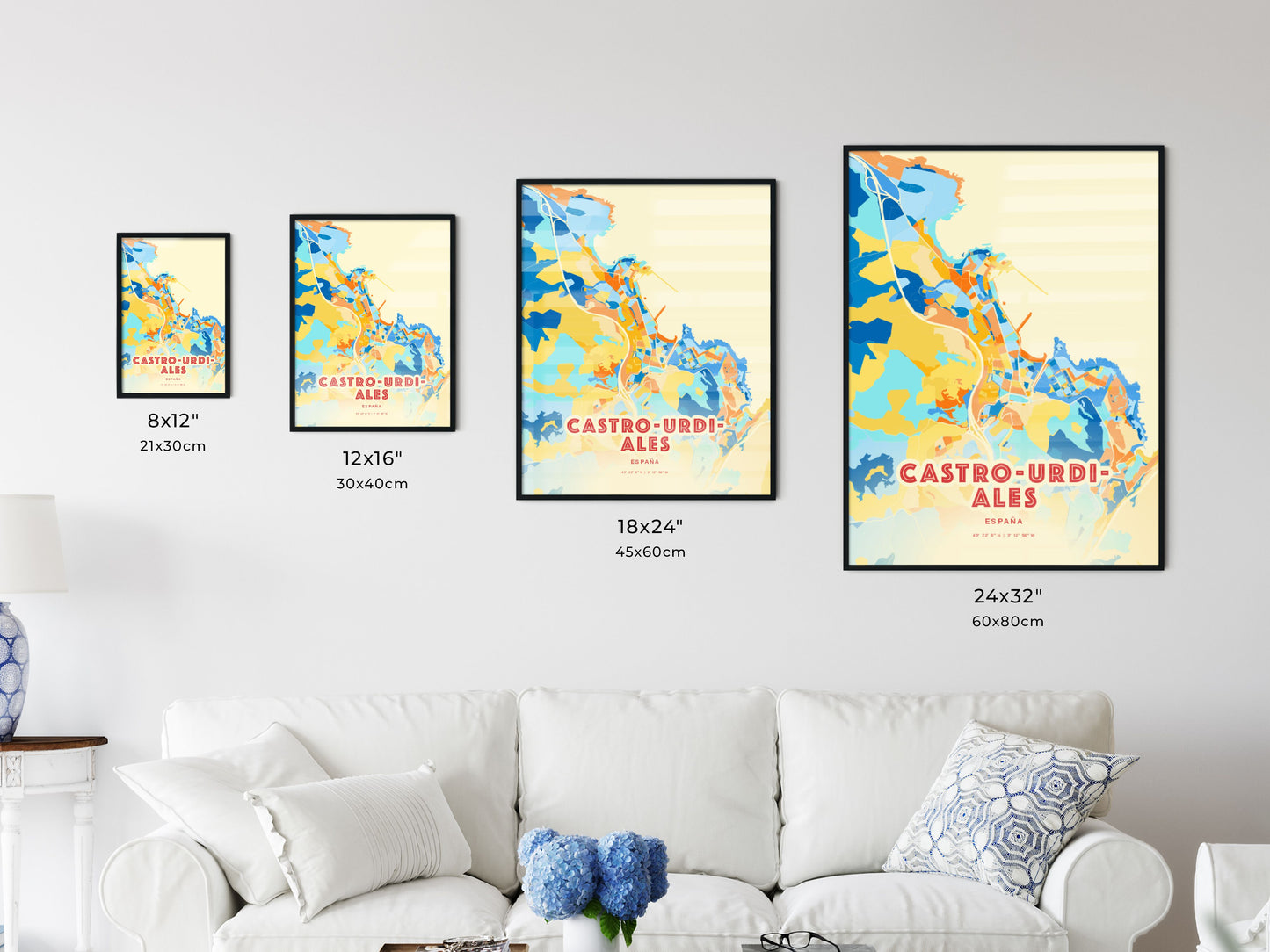 Colorful CASTRO-URDIALES SPAIN Fine Art Map Blue Orange