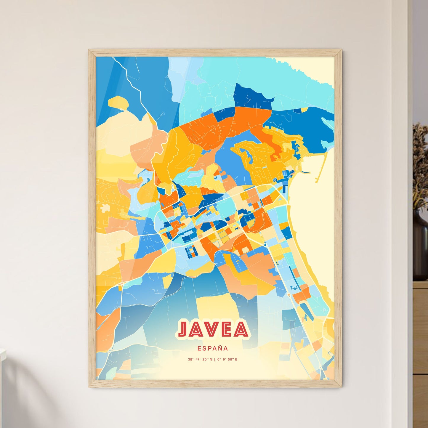 Colorful JAVEA SPAIN Fine Art Map Blue Orange