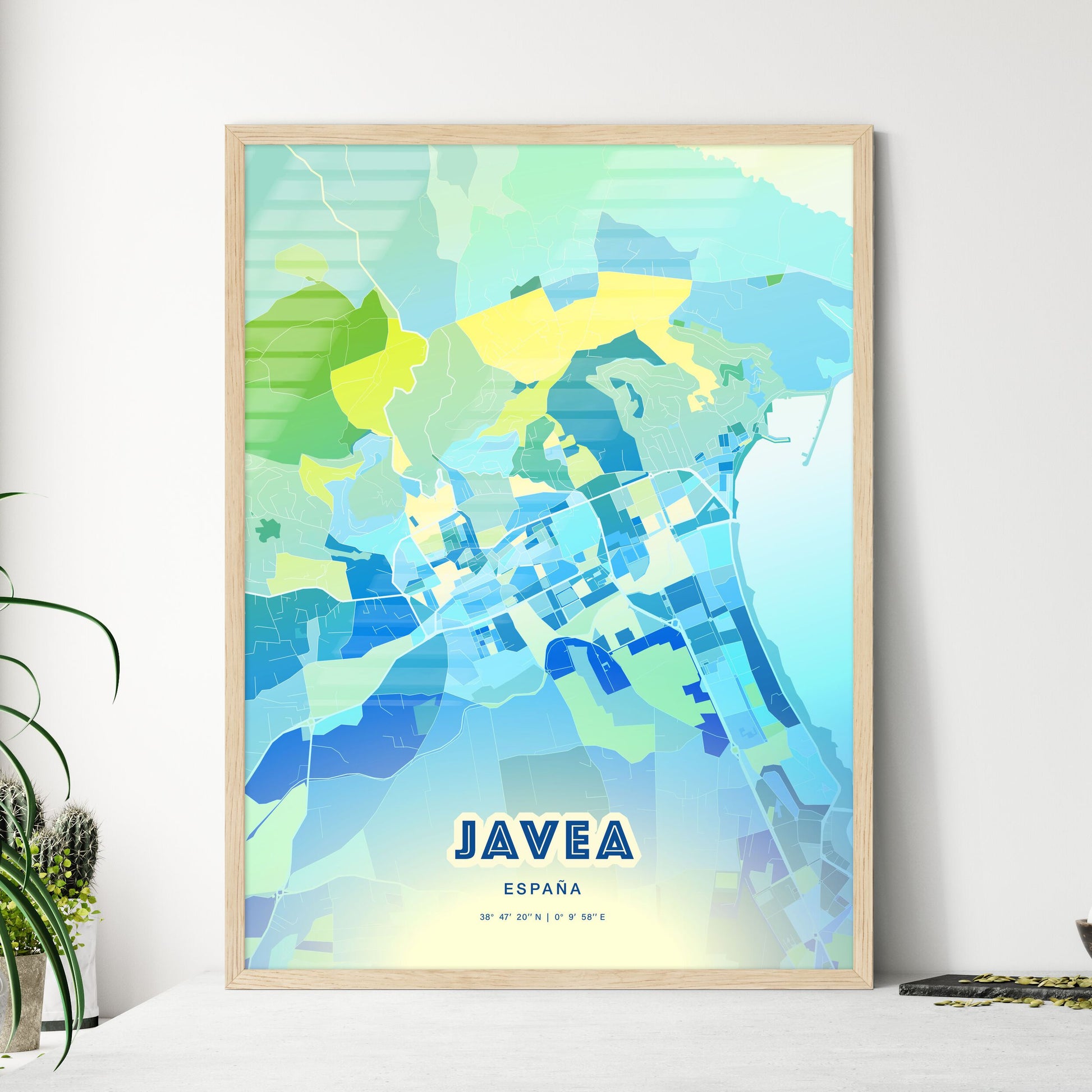 Colorful JAVEA SPAIN Fine Art Map Cool Blue