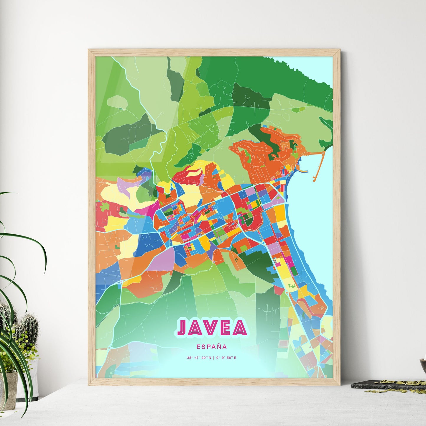 Colorful JAVEA SPAIN Fine Art Map Crazy Colors