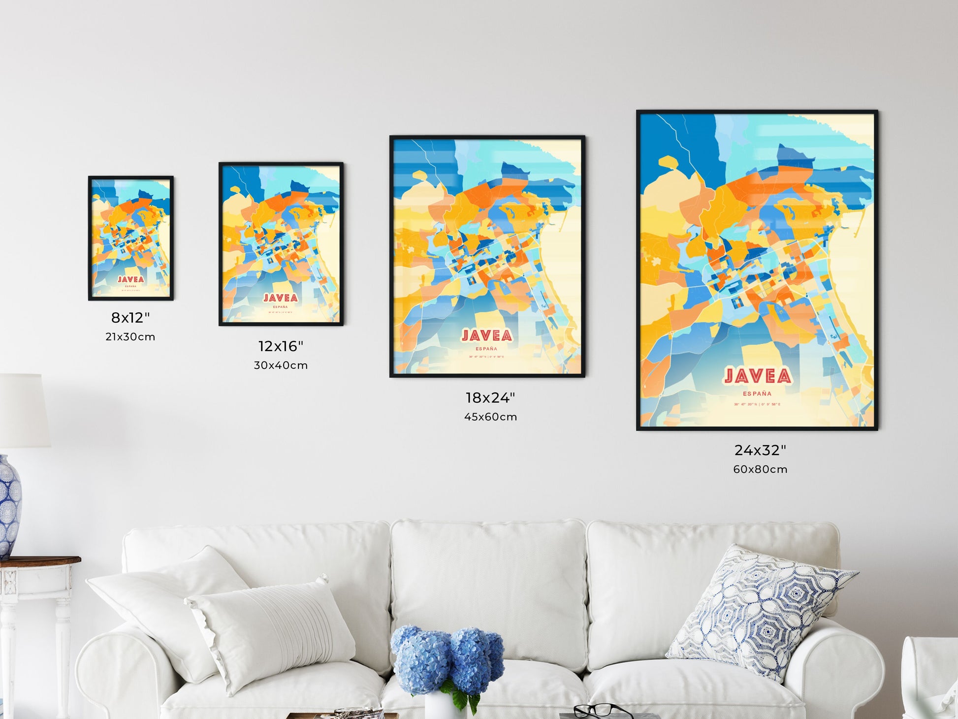 Colorful JAVEA SPAIN Fine Art Map Blue Orange