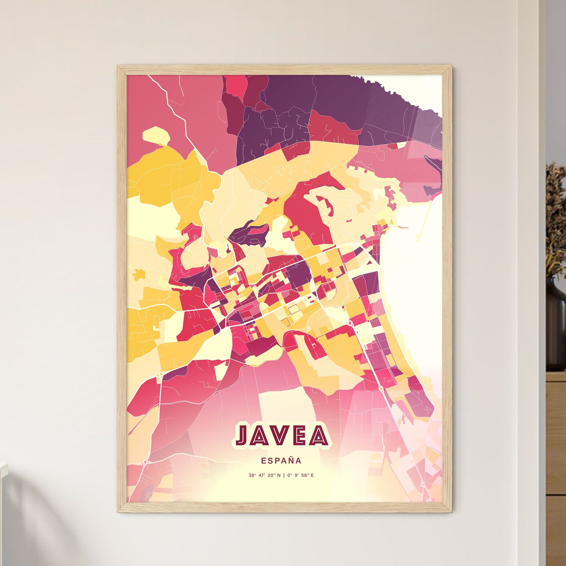 Colorful JAVEA SPAIN Fine Art Map Hot Red