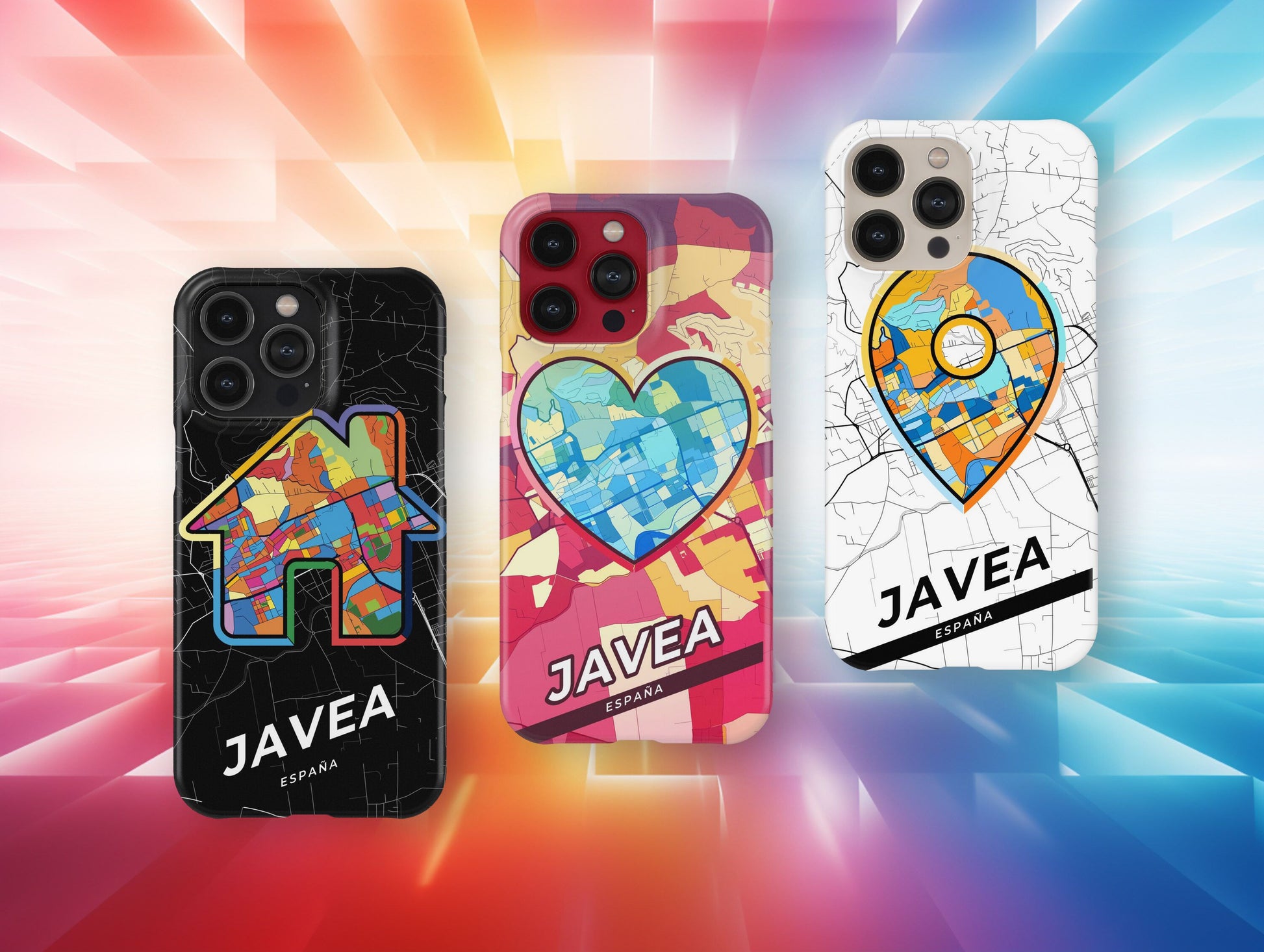 Javea Spain slim phone case with colorful icon. Birthday, wedding or housewarming gift. Couple match cases.