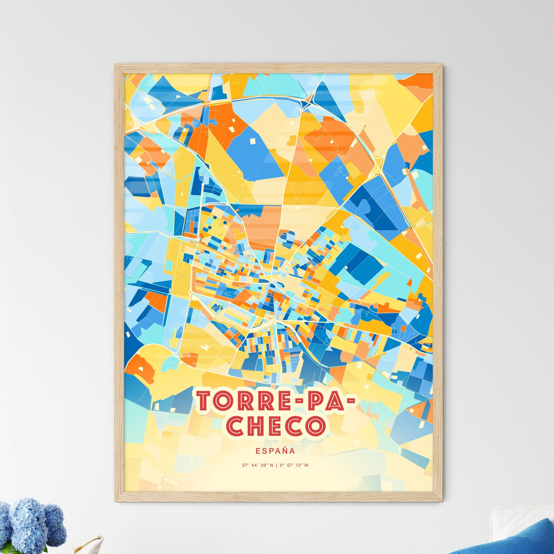 Colorful TORRE-PACHECO SPAIN Fine Art Map Blue Orange