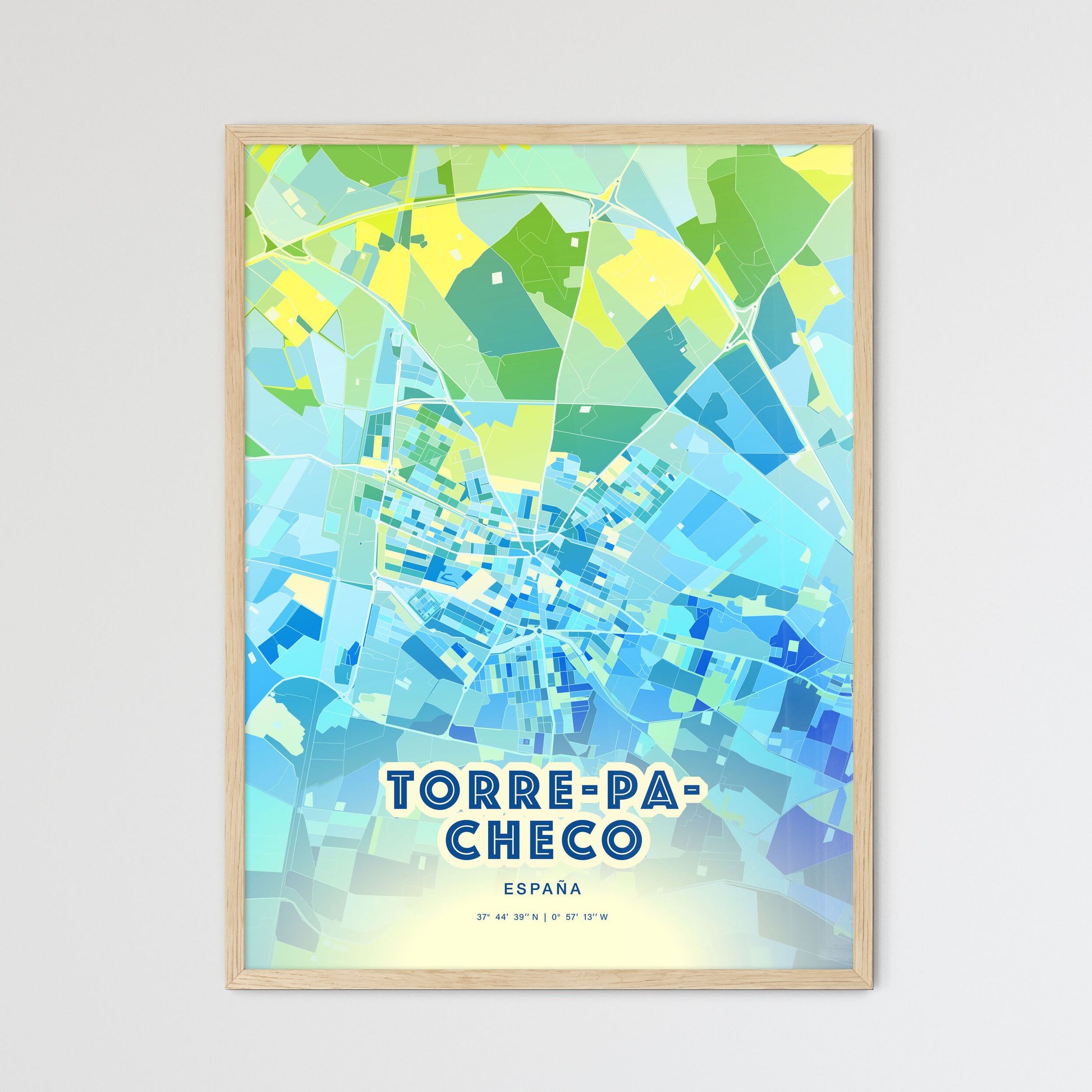 Colorful TORRE-PACHECO SPAIN Fine Art Map Cool Blue