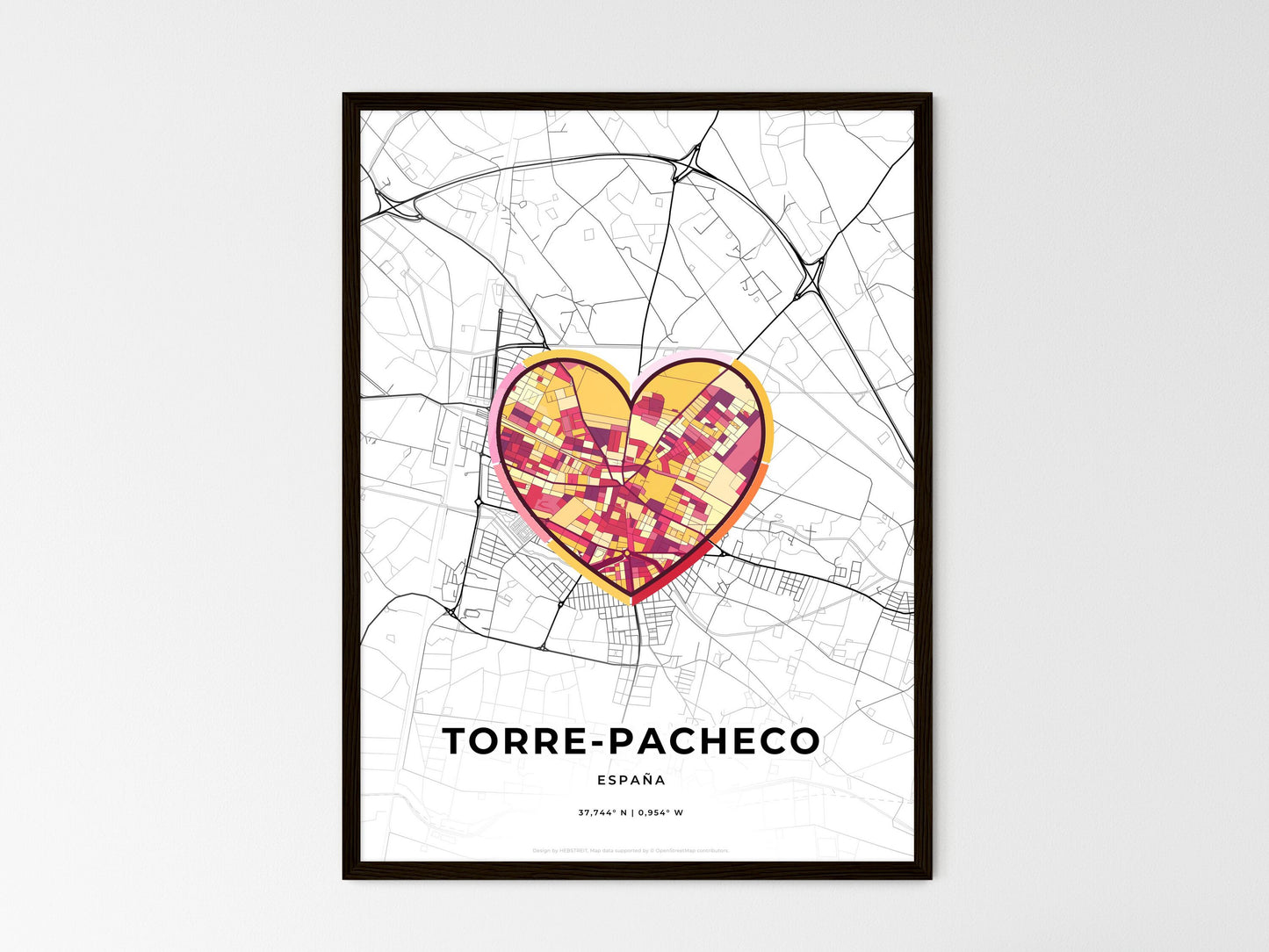 Torre-Pacheco Spain wedding art map with heart icon