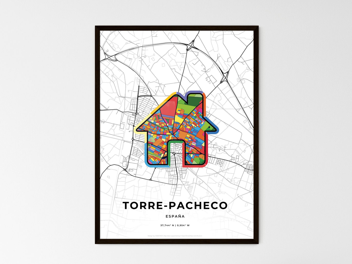 Torre-Pacheco Spain wedding art map with home icon