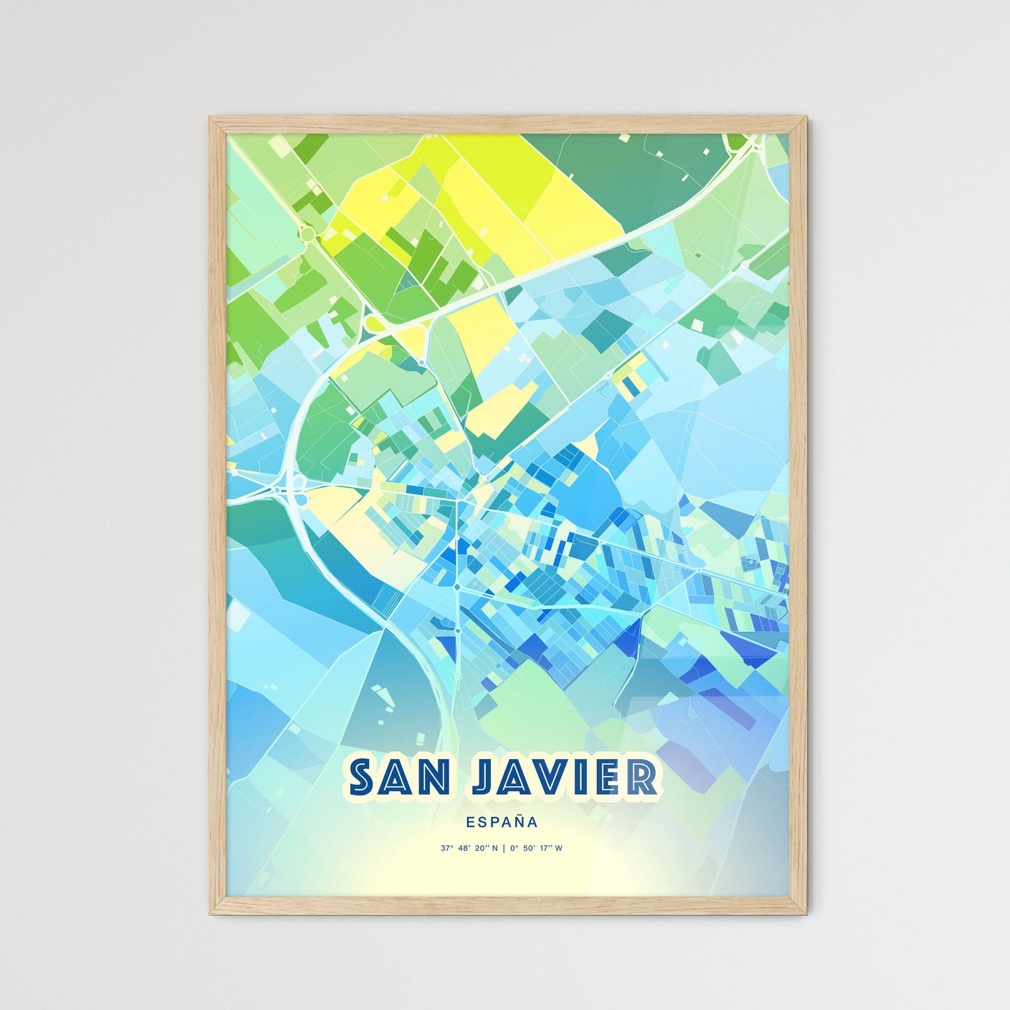 Colorful SAN JAVIER SPAIN Fine Art Map Cool Blue