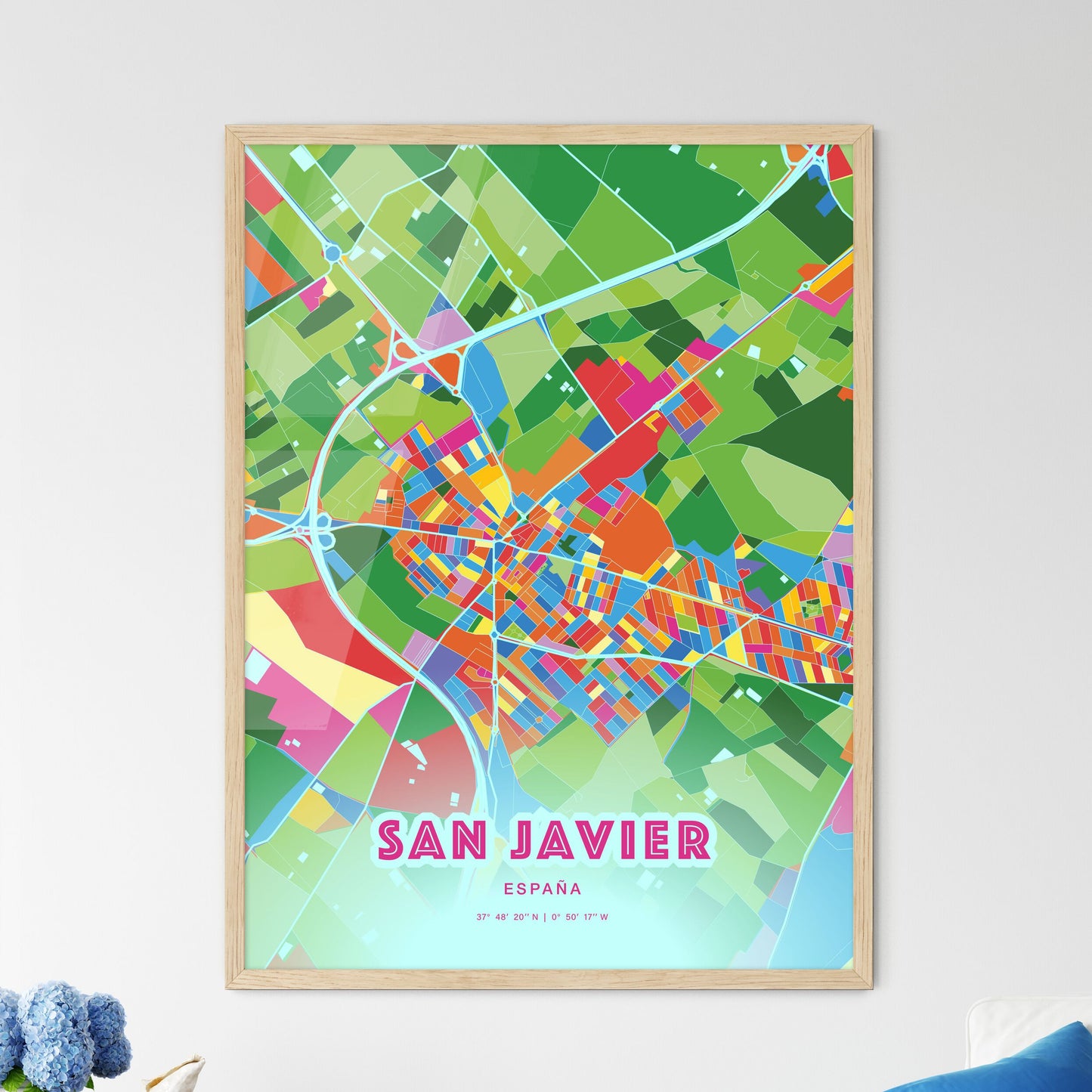 Colorful SAN JAVIER SPAIN Fine Art Map Crazy Colors