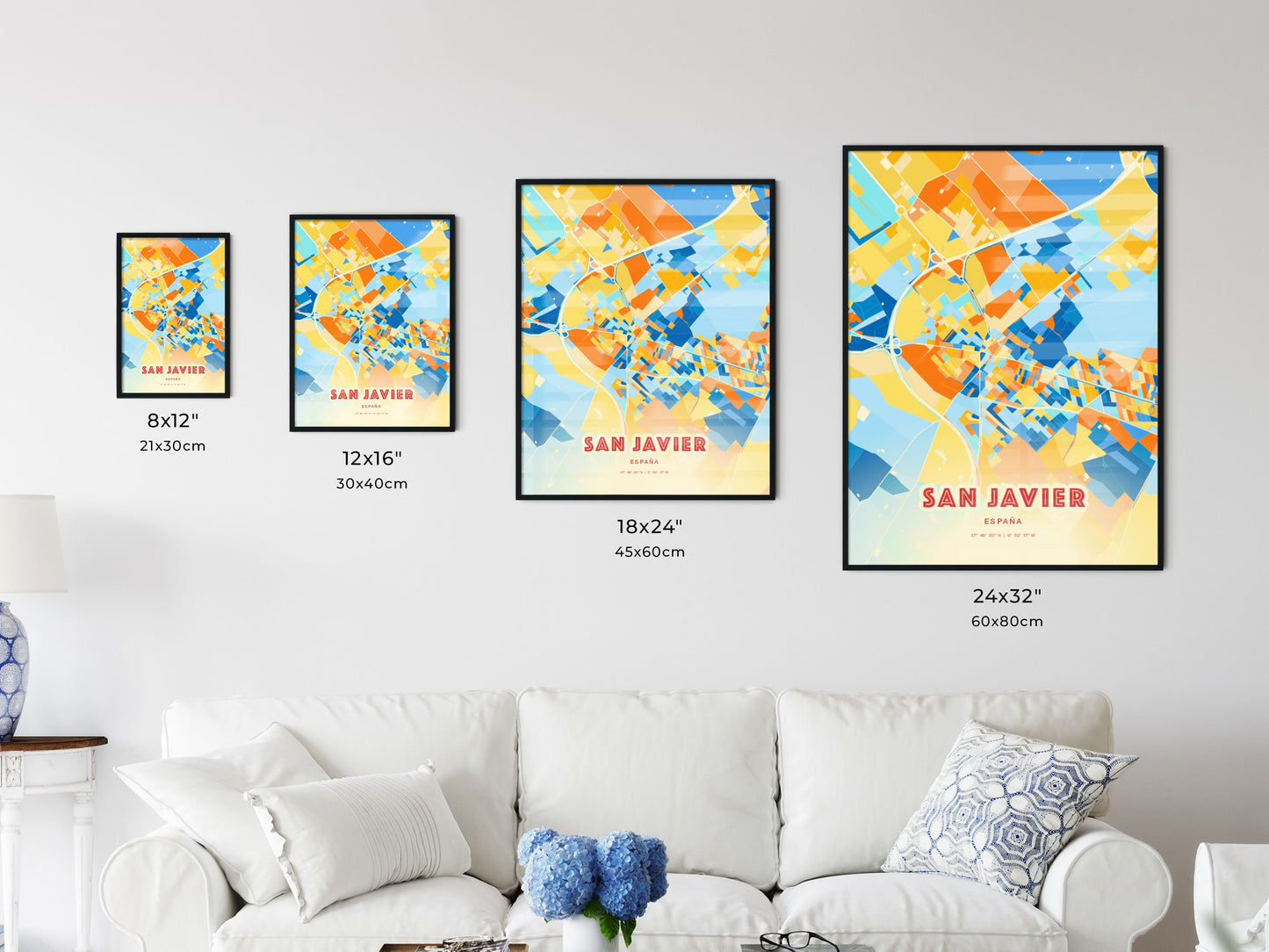 Colorful SAN JAVIER SPAIN Fine Art Map Blue Orange