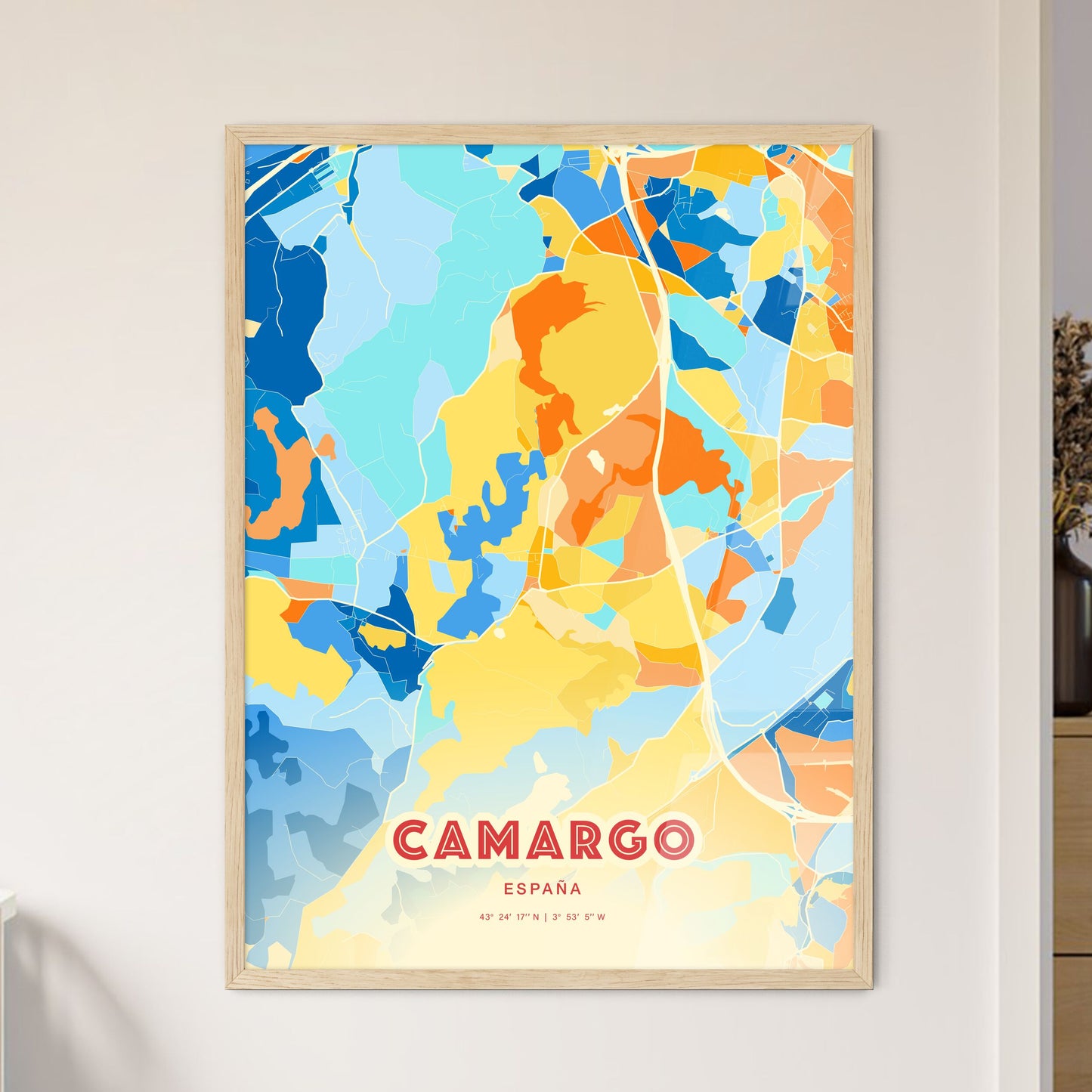 Colorful CAMARGO SPAIN Fine Art Map Blue Orange