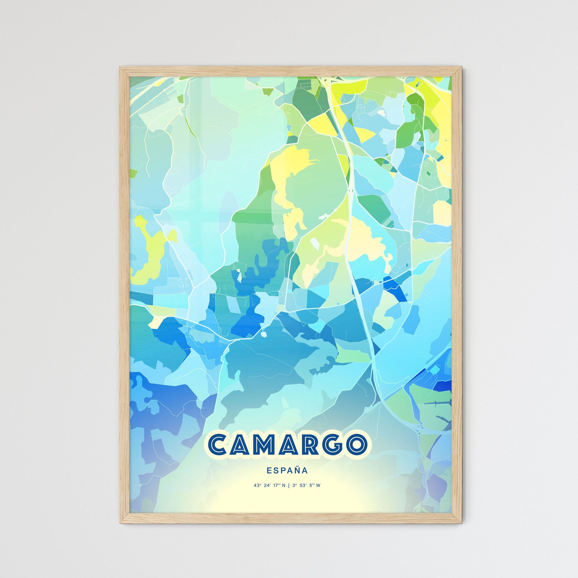 Colorful CAMARGO SPAIN Fine Art Map Cool Blue