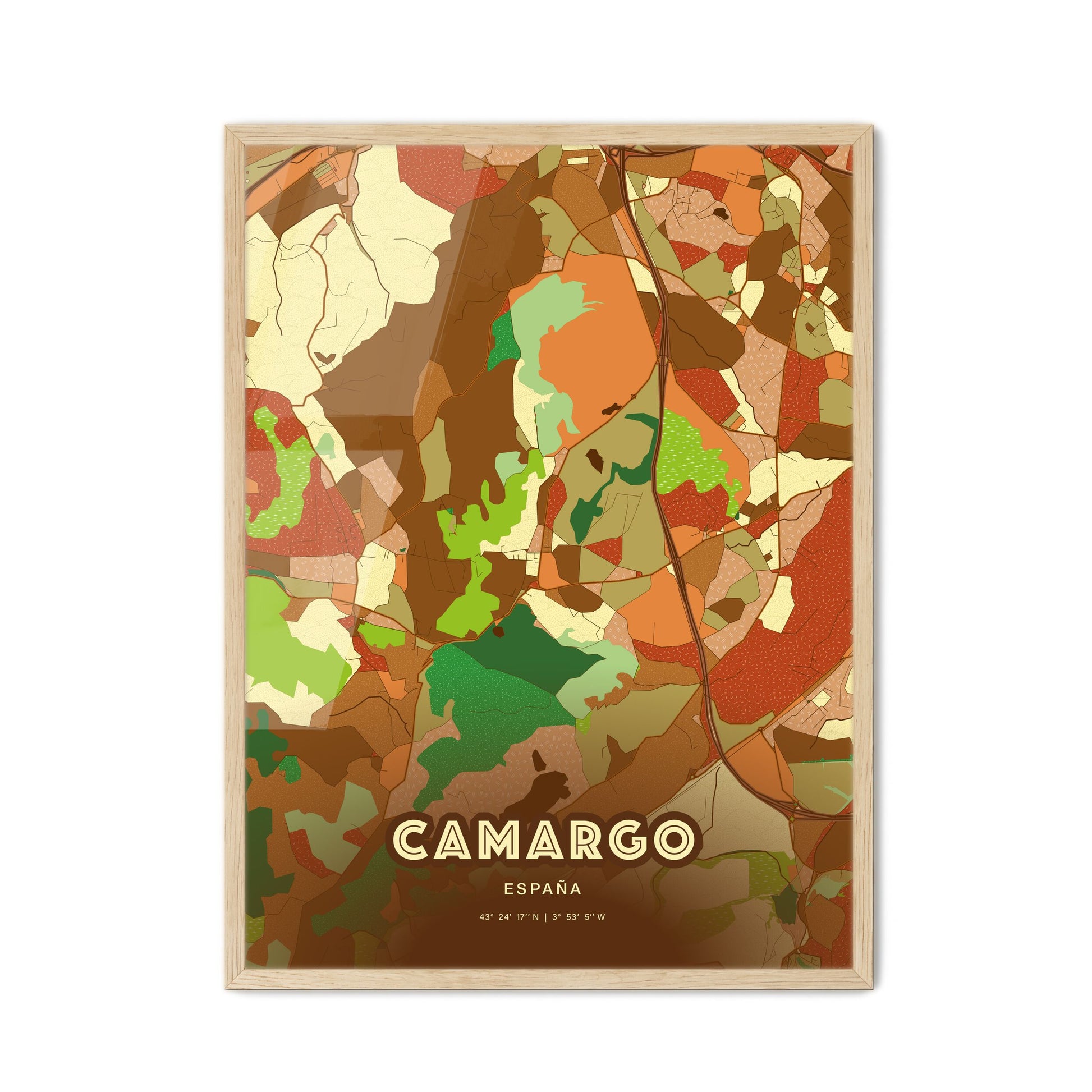 Colorful CAMARGO SPAIN Fine Art Map Farmhouse