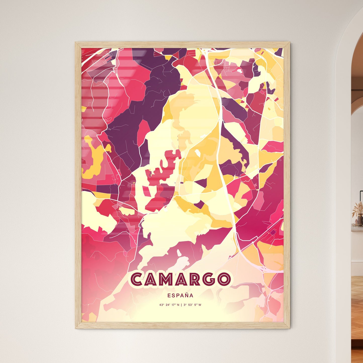 Colorful CAMARGO SPAIN Fine Art Map Hot Red