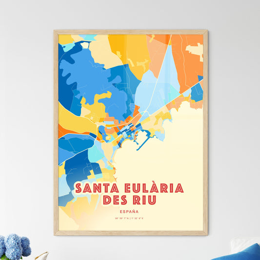 Colorful SANTA EULÀRIA DES RIU SPAIN Fine Art Map Blue Orange